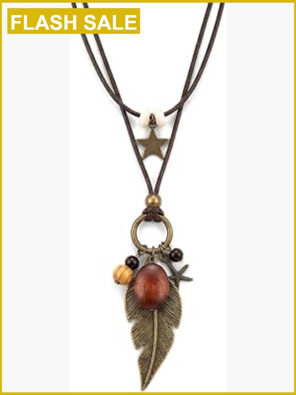 Adjustable Leather Cord Necklace with Wooden Disc Pendant